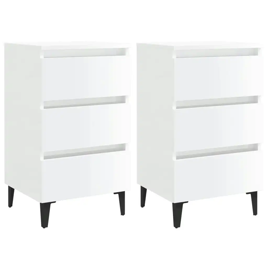 Bed Cabinet with Metal Legs 2 pcs High Gloss White 40x35x69 cm 805918