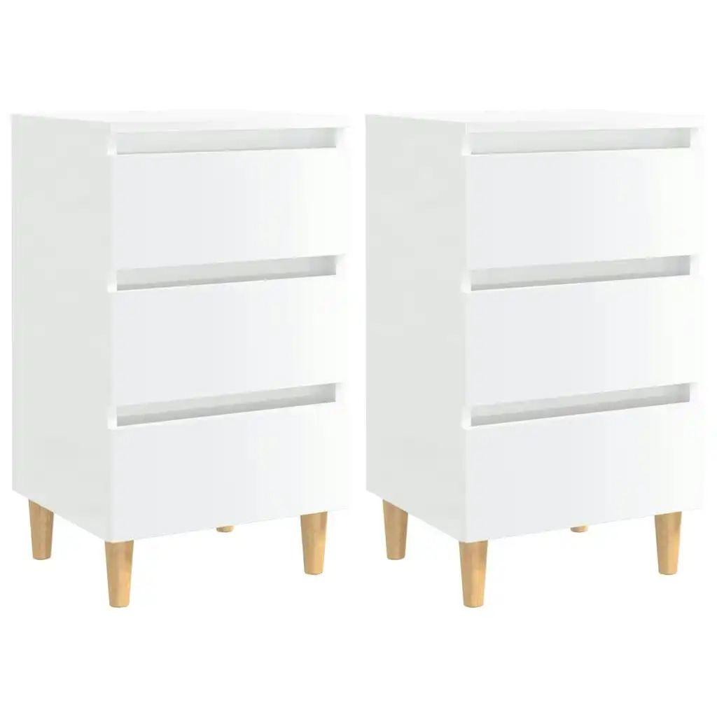 Bed Cabinets & Wood Legs 2 pcs High Gloss White 40x35x69cm 805900