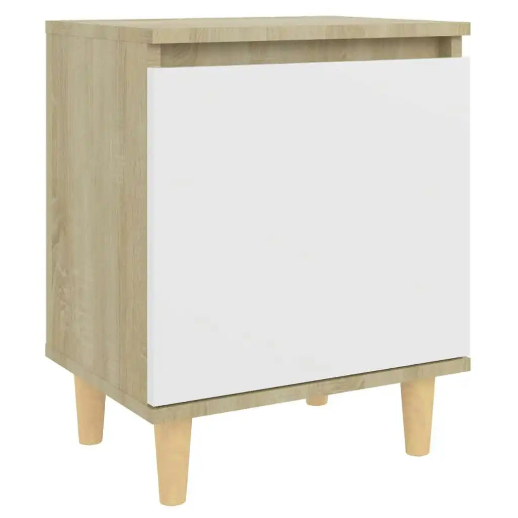 Bed Cabinet with Solid Wood Legs Sonoma Oak & White 40x30x50cm 805825