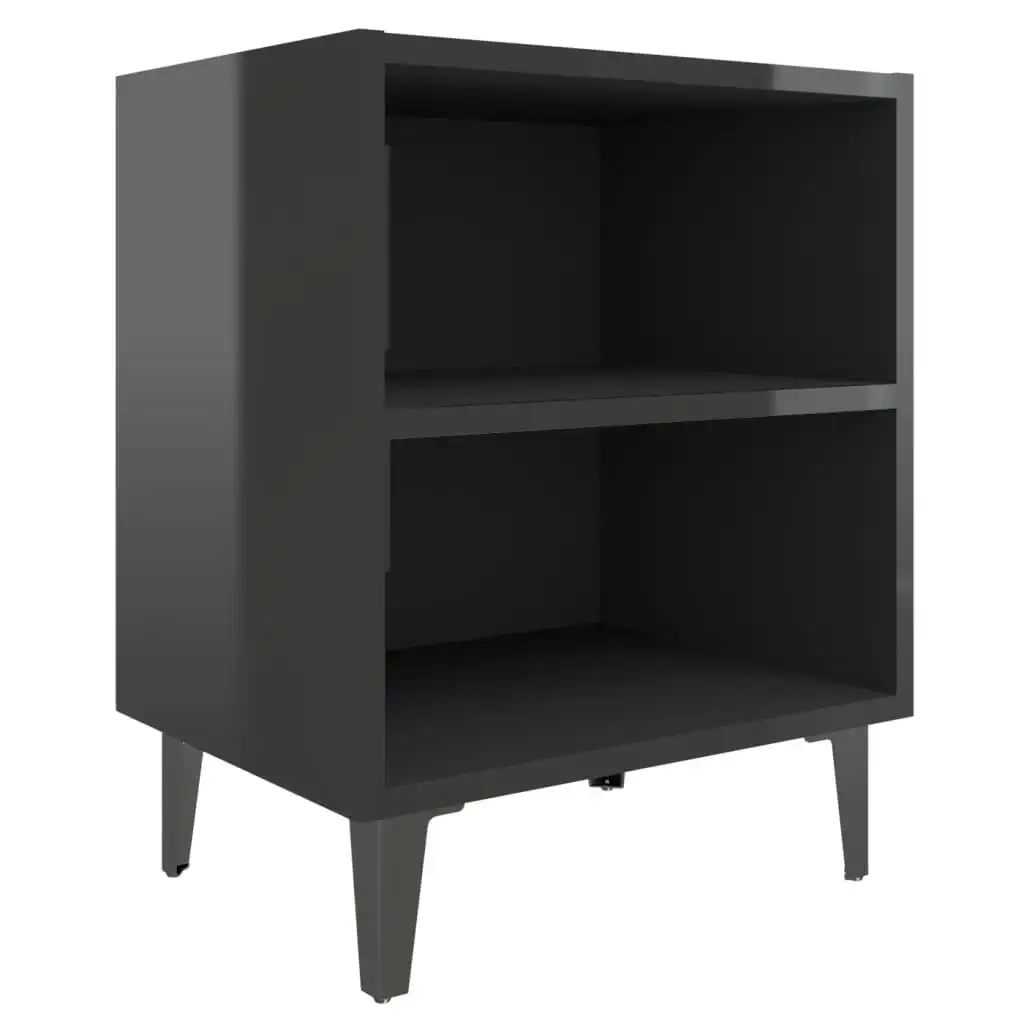 Bed Cabinet with Metal Legs High Gloss Black 40x30x50 cm 805811