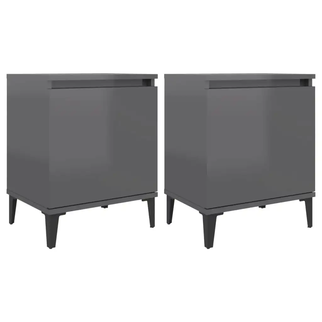 Bed Cabinet with Metal Legs High Gloss Grey 805850