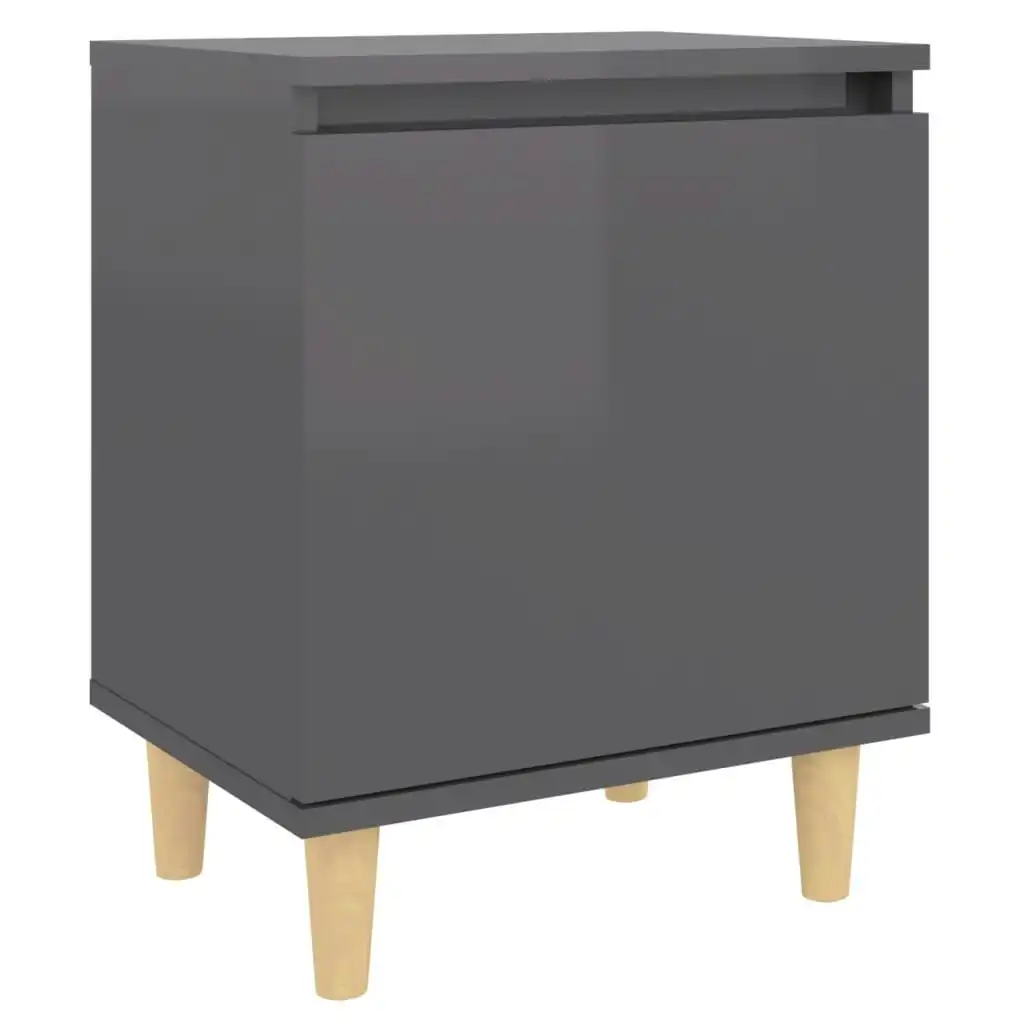 Bed Cabinet with Solid Wood Legs High Gloss Grey 40x30x50 cm 805831