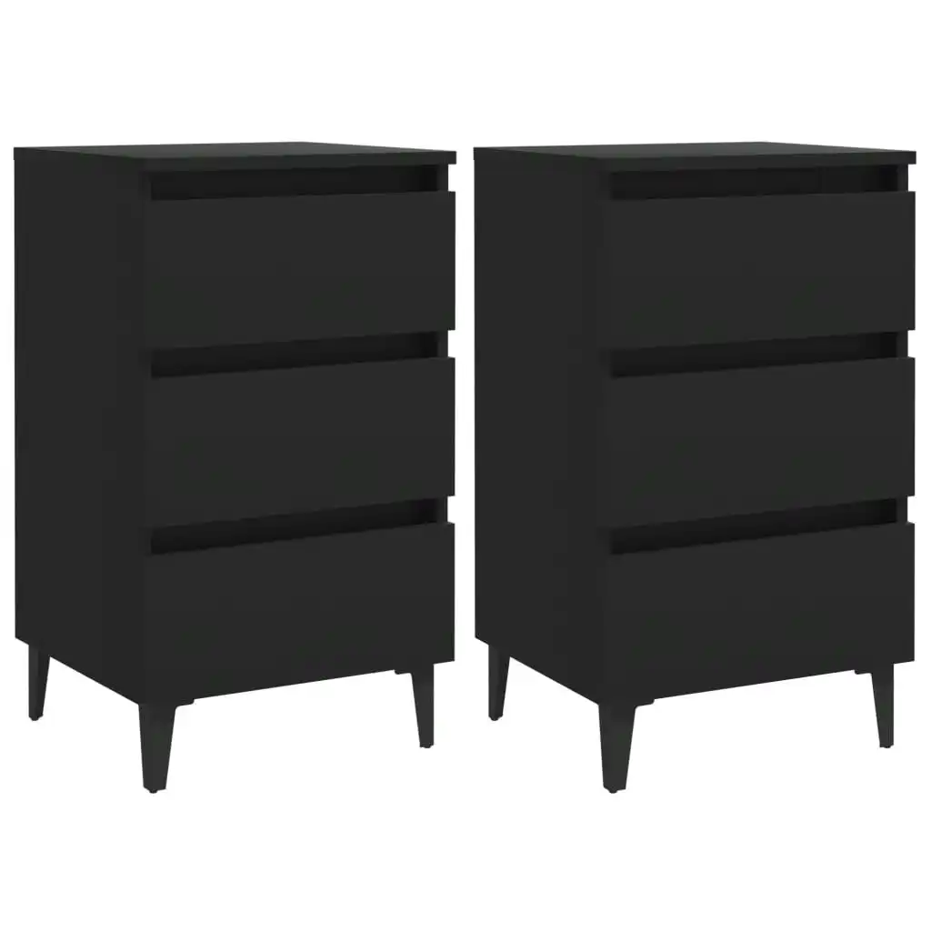 Bed Cabinet with Metal Legs 2 pcs Black 40x35x69 cm 805908