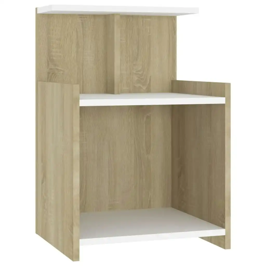 Bed Cabinet White and Sonoma Oak 40x35x60 cm Engineered Wood 806185