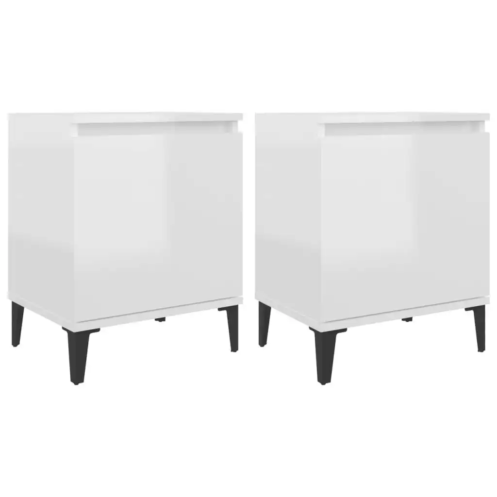 Bed Cabinet with Metal Legs High Gloss White 805846