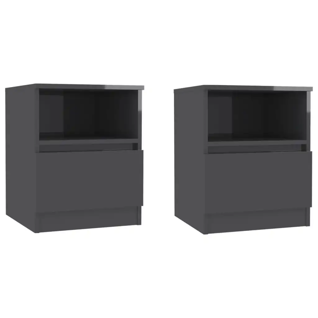 Bed Cabinets 2 pcs High Gloss Grey 40x40x50 cm Engineered Wood 806174