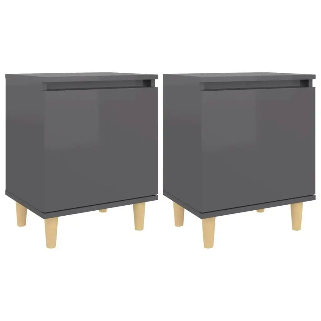 Bed Cabinets Solid Wood Legs 2 pcs High Gloss Grey 40x30x50 cm 805832