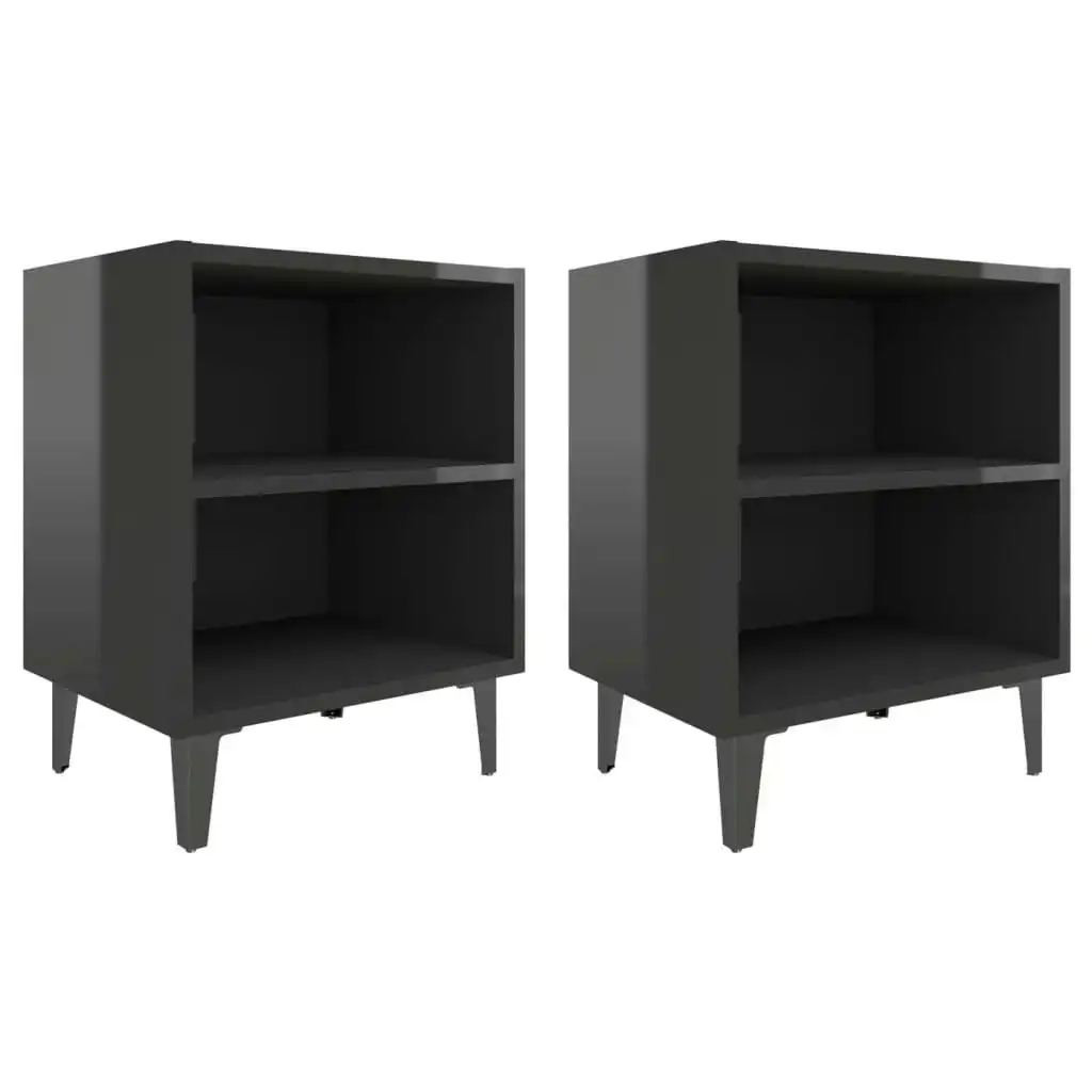 Bed Cabinets with Metal Legs 2 pcs High Gloss Black 40x30x50 cm 805812