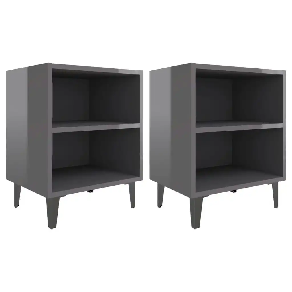 Bed Cabinets with Metal Legs 2 pcs High Gloss Grey 40x30x50 cm 805814