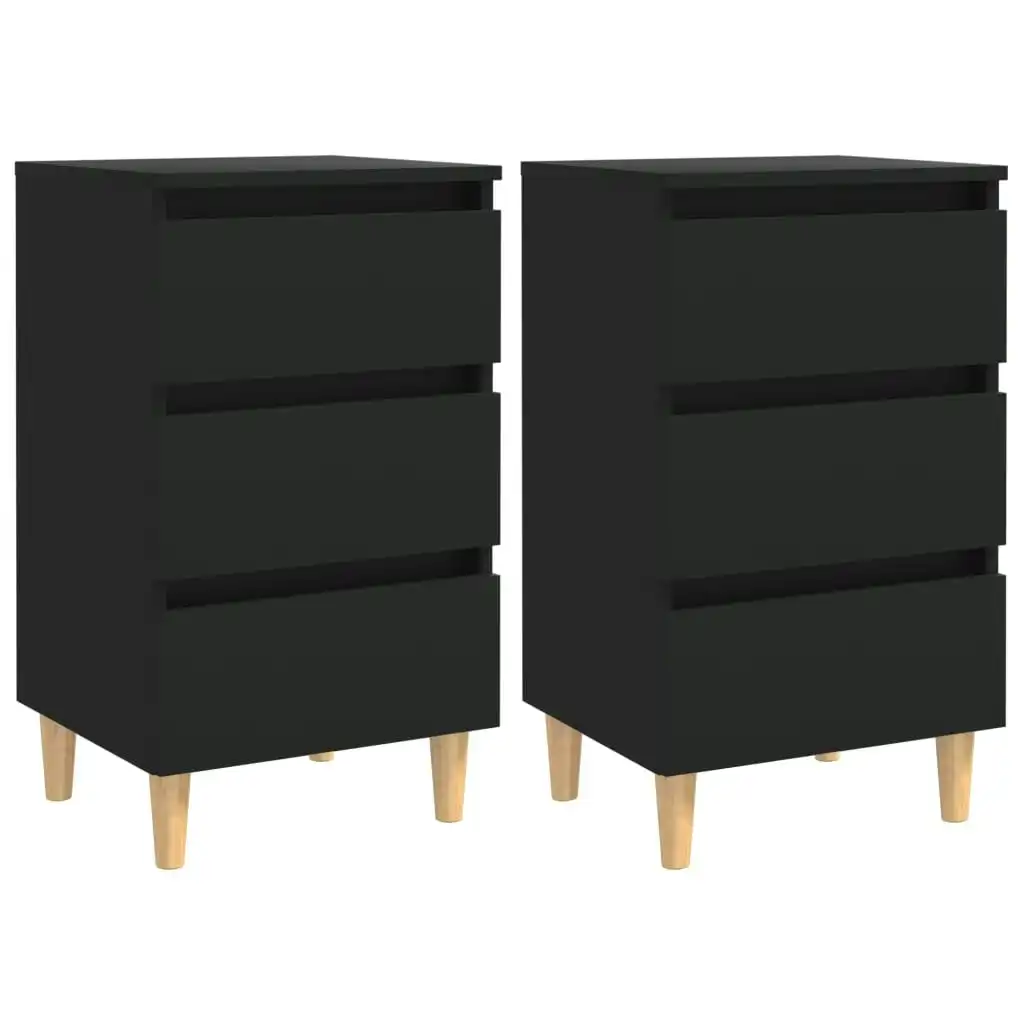 Bed Cabinets with Solid Wood Legs 2 pcs Black 40x35x69 cm 805890