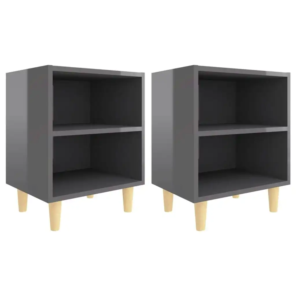 Bed Cabinets Solid Wood Legs 2 pcs High Gloss Grey 40x30x50 cm 805796