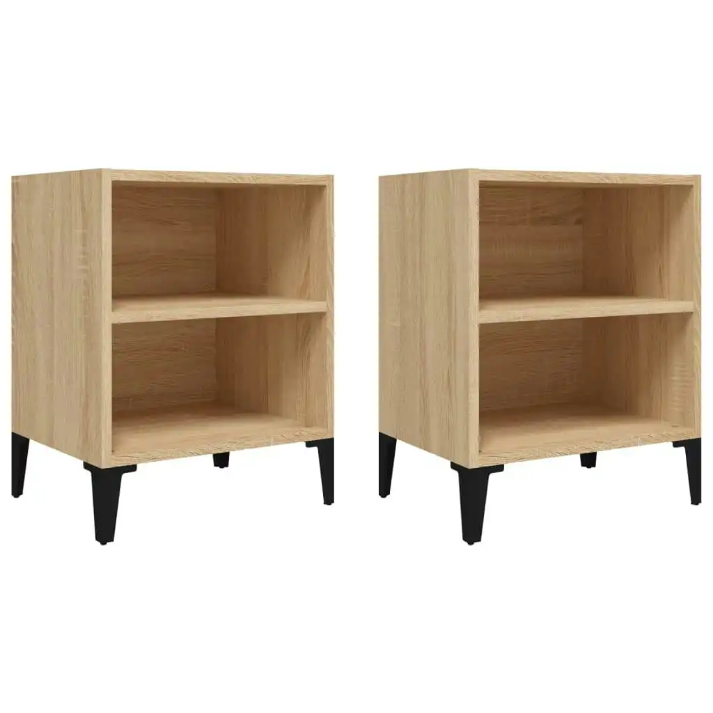 Bed Cabinets with Metal Legs 2 pcs Sonoma Oak 40x30x50 cm 805804