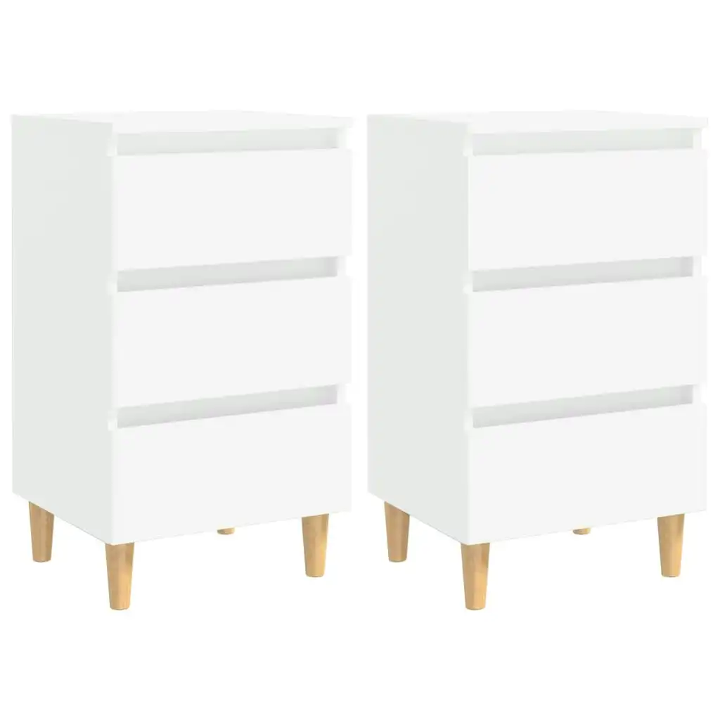 Bed Cabinets with Solid Wood Legs 2 pcs White 40x35x69 cm 805888