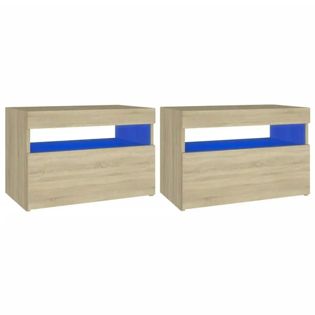 Bedside Cabinet & LED Lights 2 pcs Sonoma Oak 60x35x40 cm 3082781