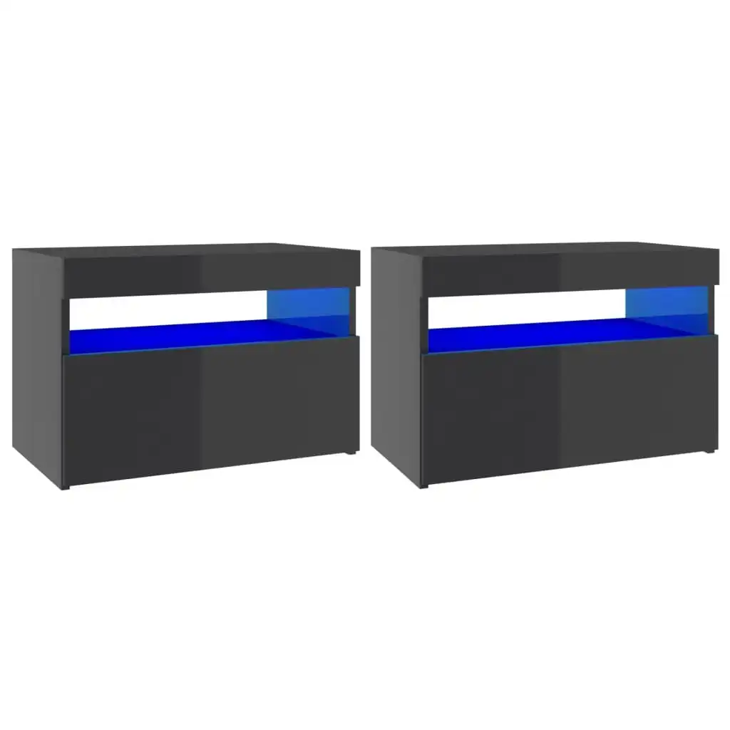 Bedside Cabinet & LED Lights 2 pcs HIgh Gloss Grey 60x35x40 cm 3082791