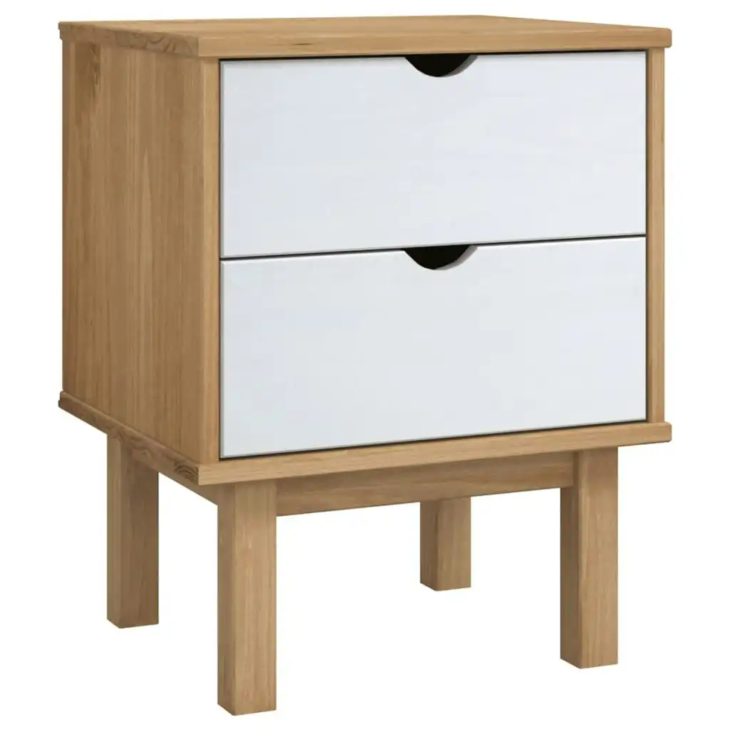 Bedside Cabinet OTTA Brown&White 45x39x57cm Solid Wood Pine 348578