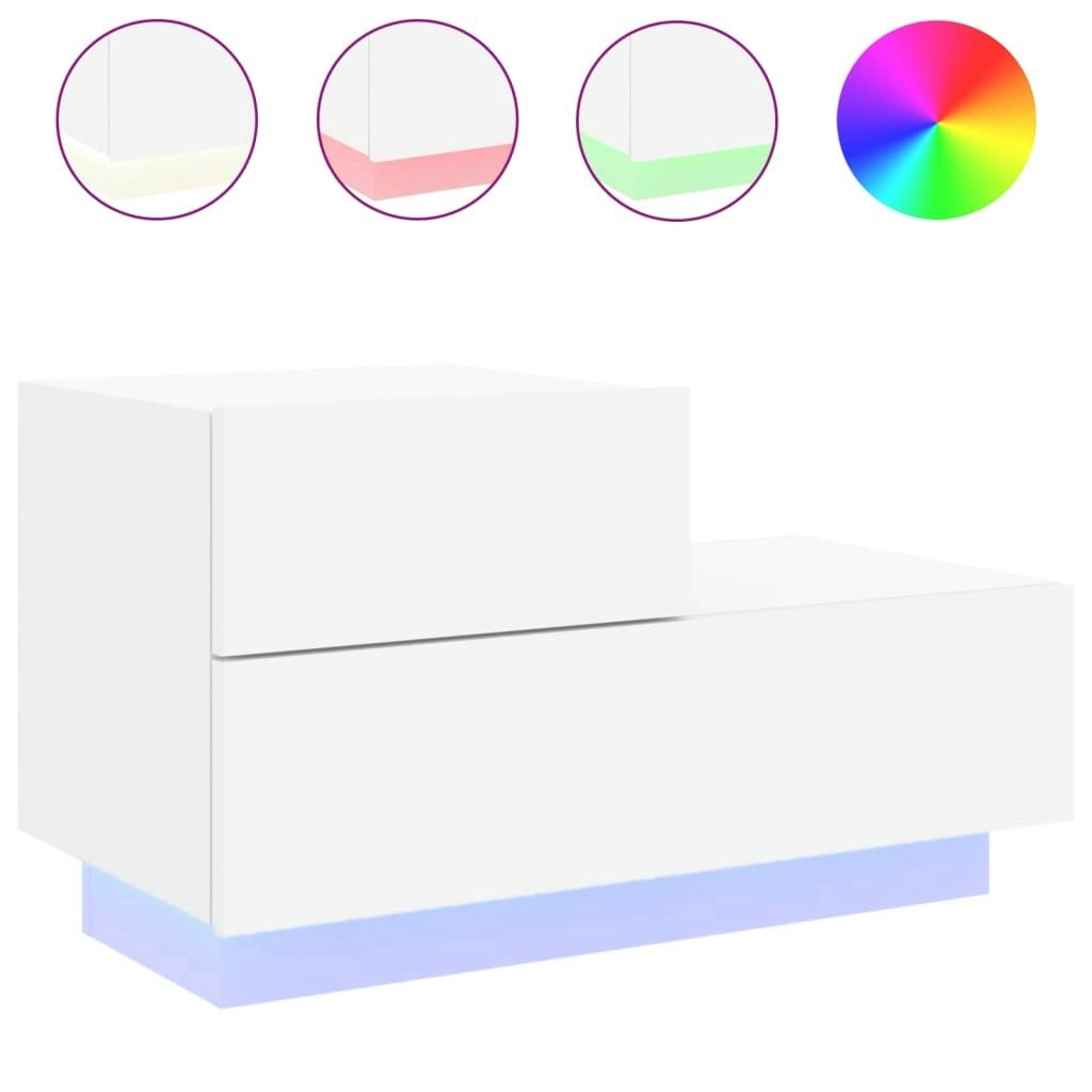 Bedside Cabinet with LED Lights White 70x36x40.5 cm 836777