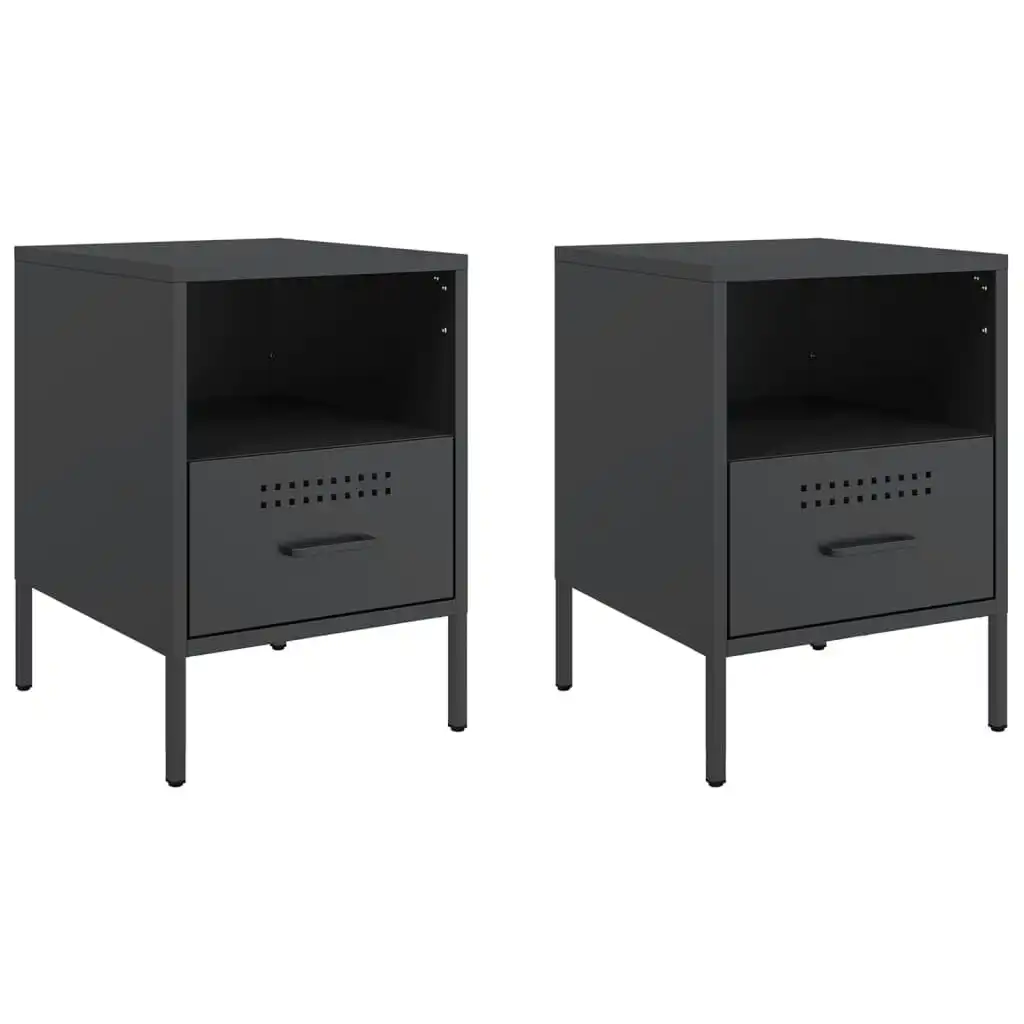 Bedside Cabinets 2 pcs Black 36x39x50.5 cm Cold-rolled Steel 843055