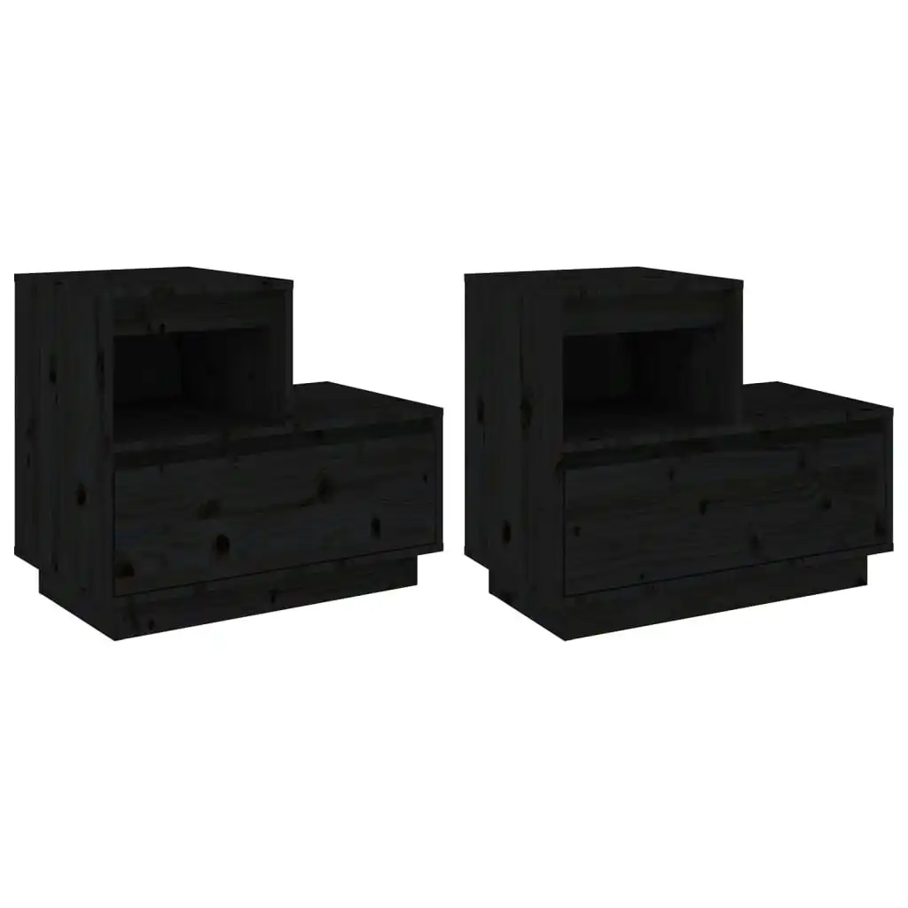 Bedside Cabinets 2 pcs Black 60x34x51 cm Solid Wood Pine 814383