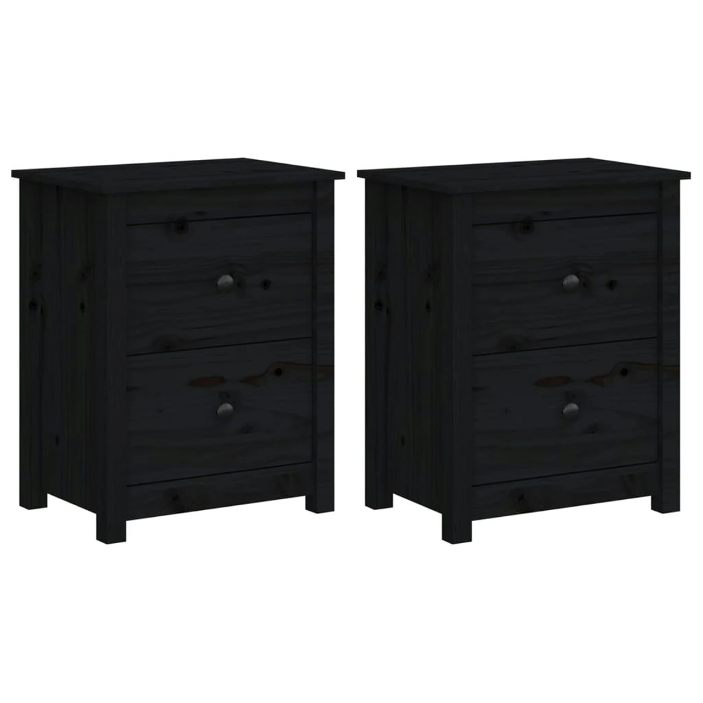 Bedside Cabinets 2 pcs Black 50x35x61.5 cm Solid Wood Pine 813688