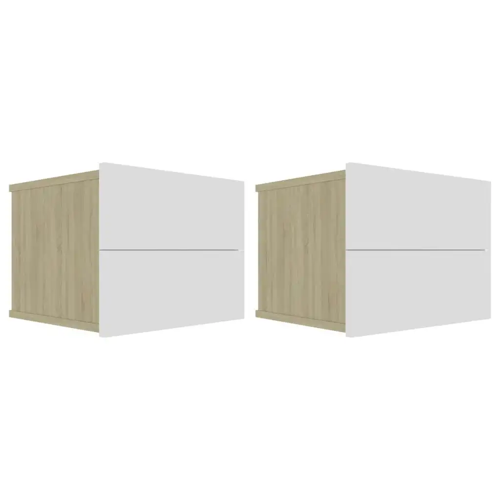 Bedside Cabinets 2 pcs White and Sonoma Oak 40x30x30 cm Engineered Wood 801064