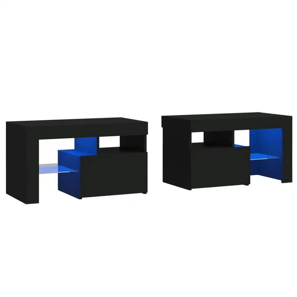 Bedside Cabinets 2 pcs with LED Lights Black 70x36.5x40 cm 3152771