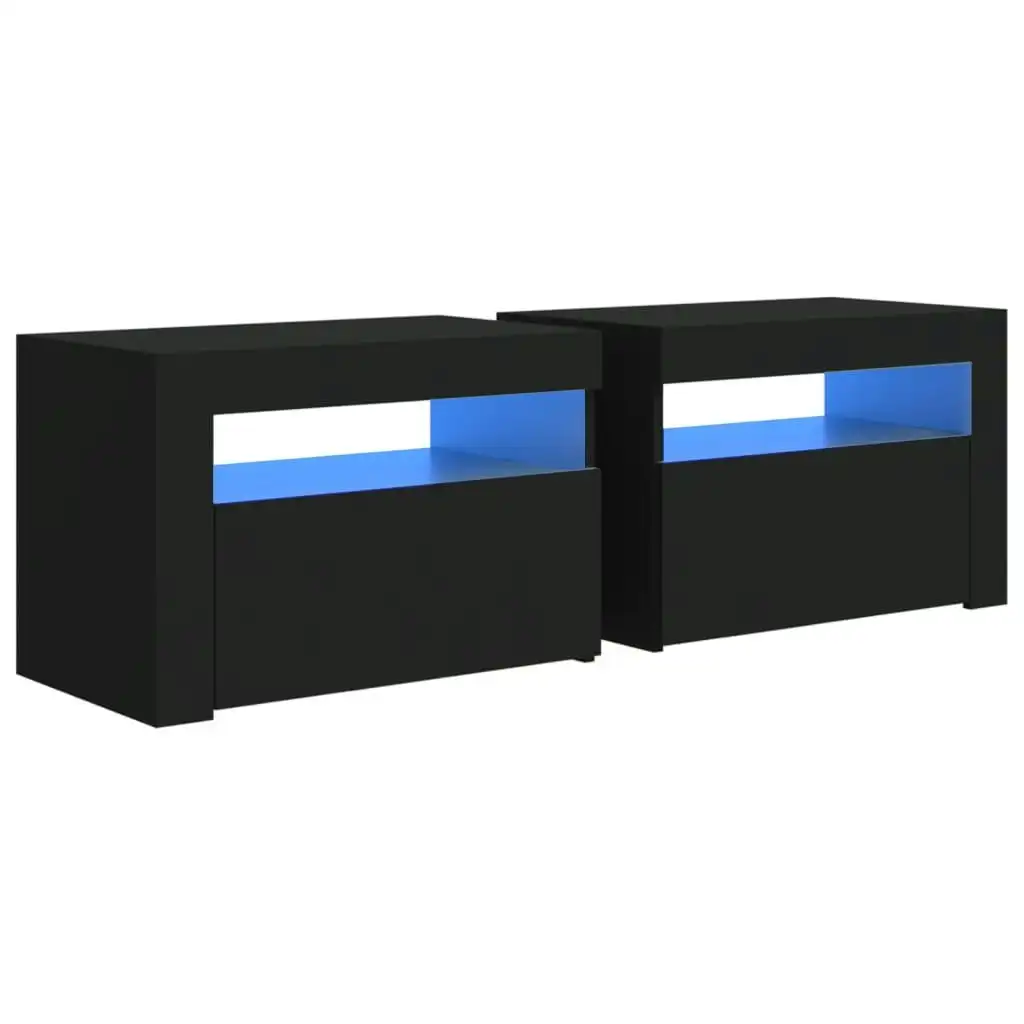 Bedside Cabinets 2 pcs with LEDs Black 60x35x40 cm 3080735