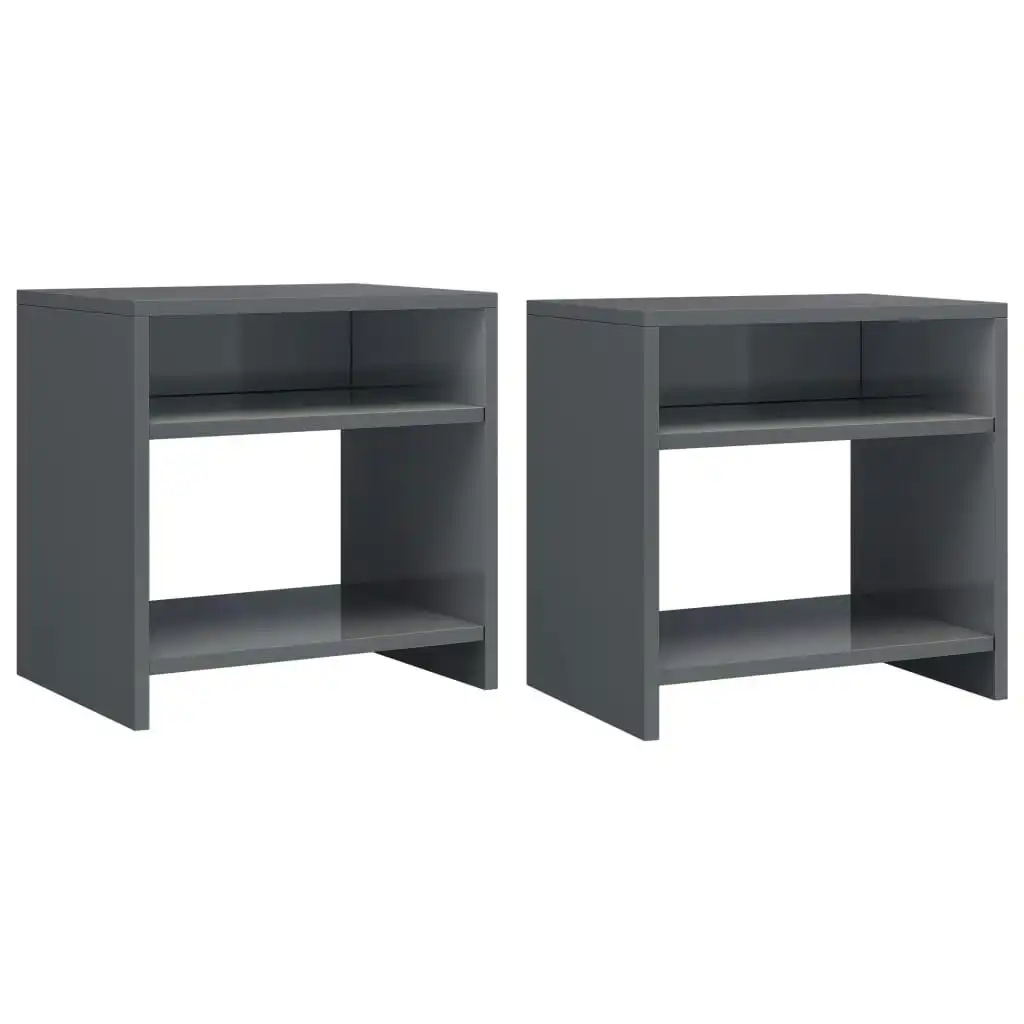 Bedside Cabinets 2 pcs High Gloss Grey 40x30x40 cm Engineered Wood 800026