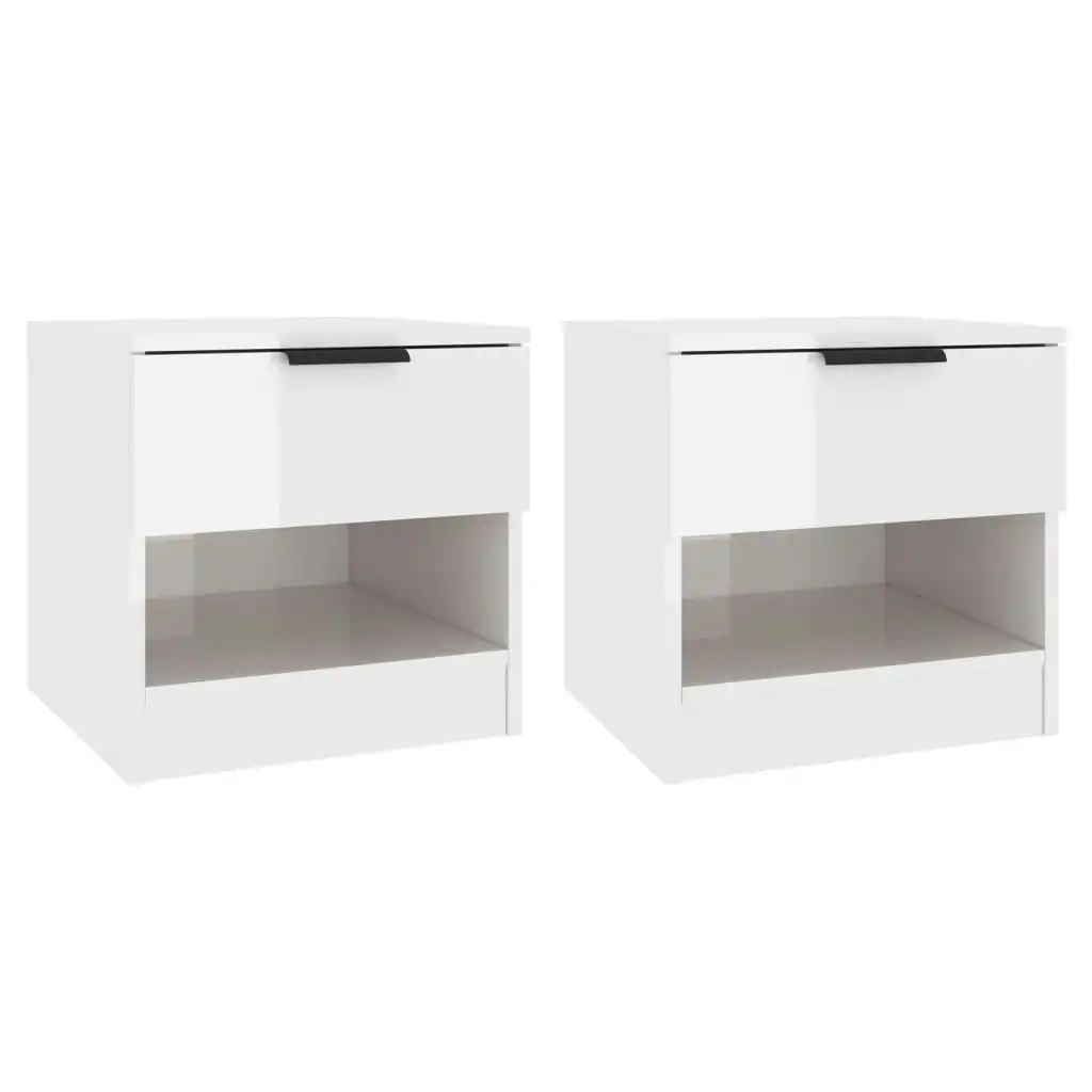 Bedside Cabinets 2 pcs High Gloss White Engineered Wood 811263