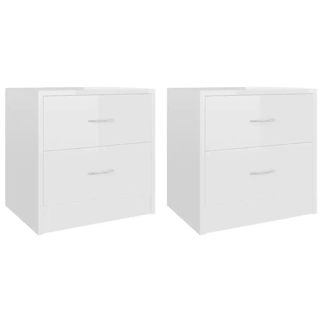 Bedside Cabinets 2 pcs High Gloss White 40x30x40 cm Engineered Wood 801048