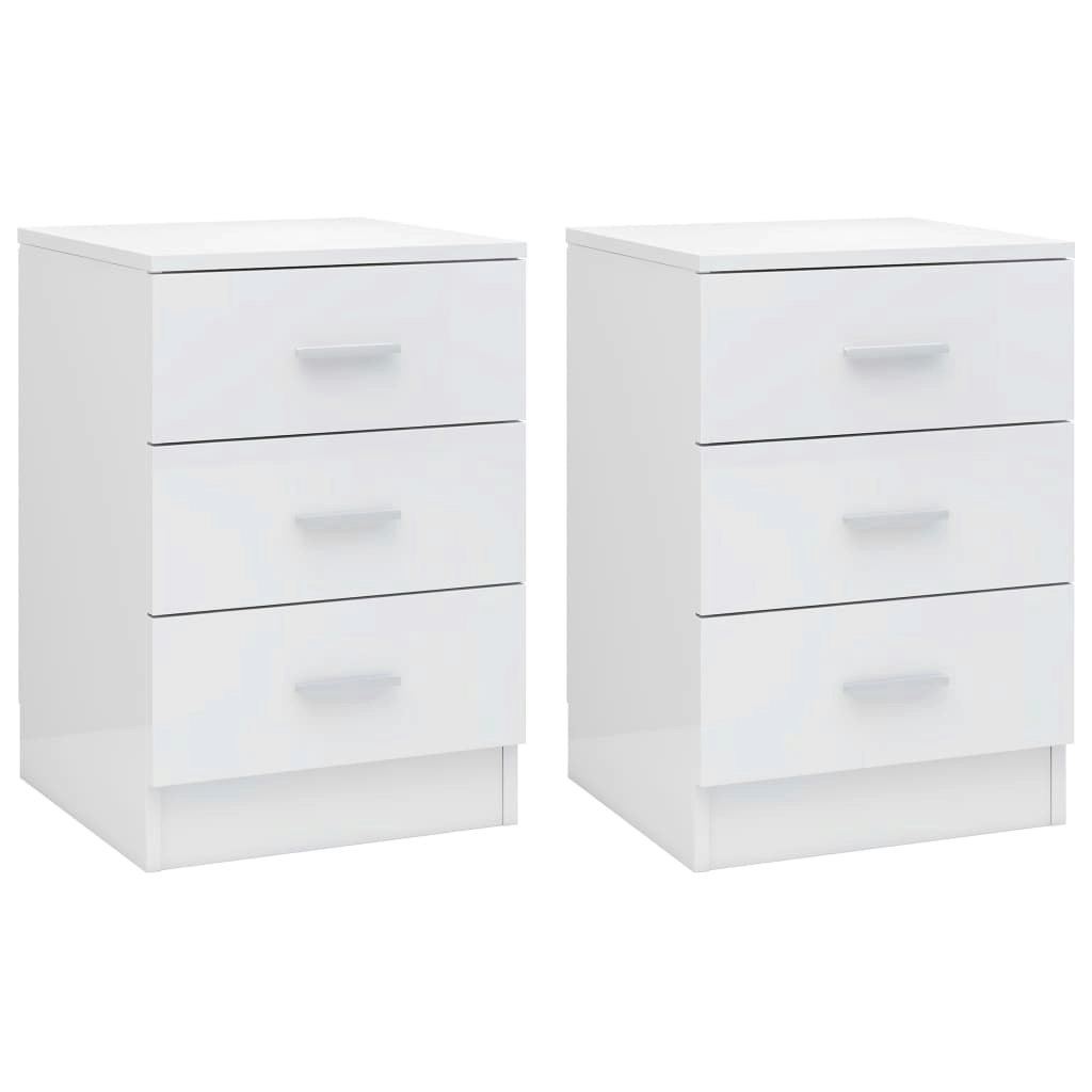 Bedside Cabinets 2 pcs High Gloss White 38x35x56 cm Engineered Wood 800463