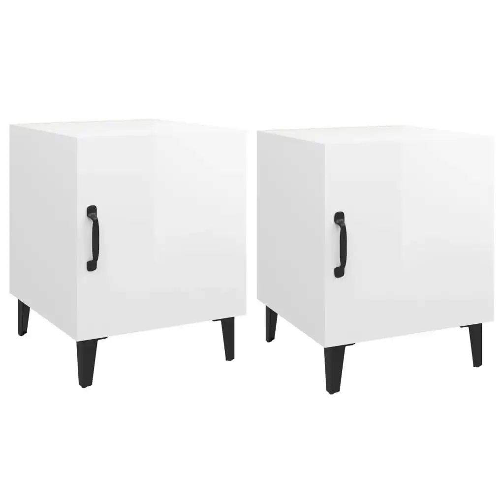 Bedside Cabinets 2 pcs High Gloss White Engineered Wood 812073