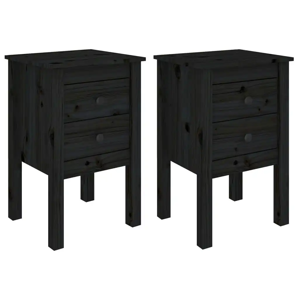 Bedside Cabinets 2 pcs Black 40x35x61.5 cm Solid Wood Pine 813698