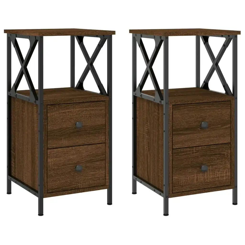 Bedside Cabinets 2 pcs Brown Oak 34x35.5x70 cm Engineered Wood 825952