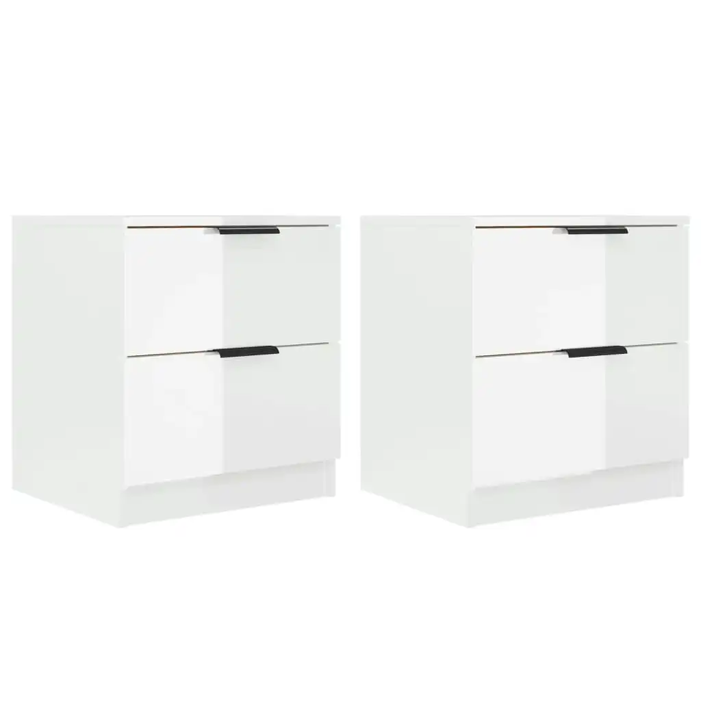 Bedside Cabinets 2 pcs High Gloss White Engineered Wood 811227