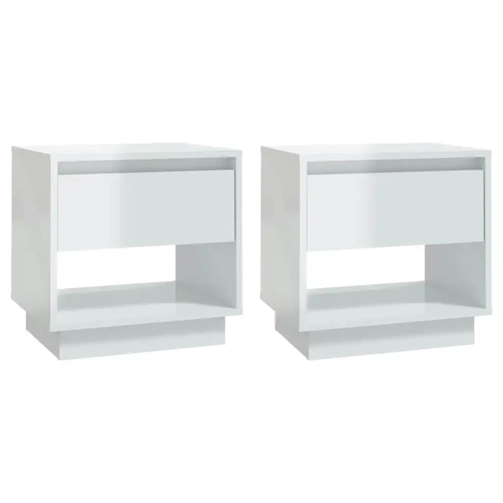 Bedside Cabinets 2 pcs High Gloss White 45x34x44 cm Engineered Wood 809525