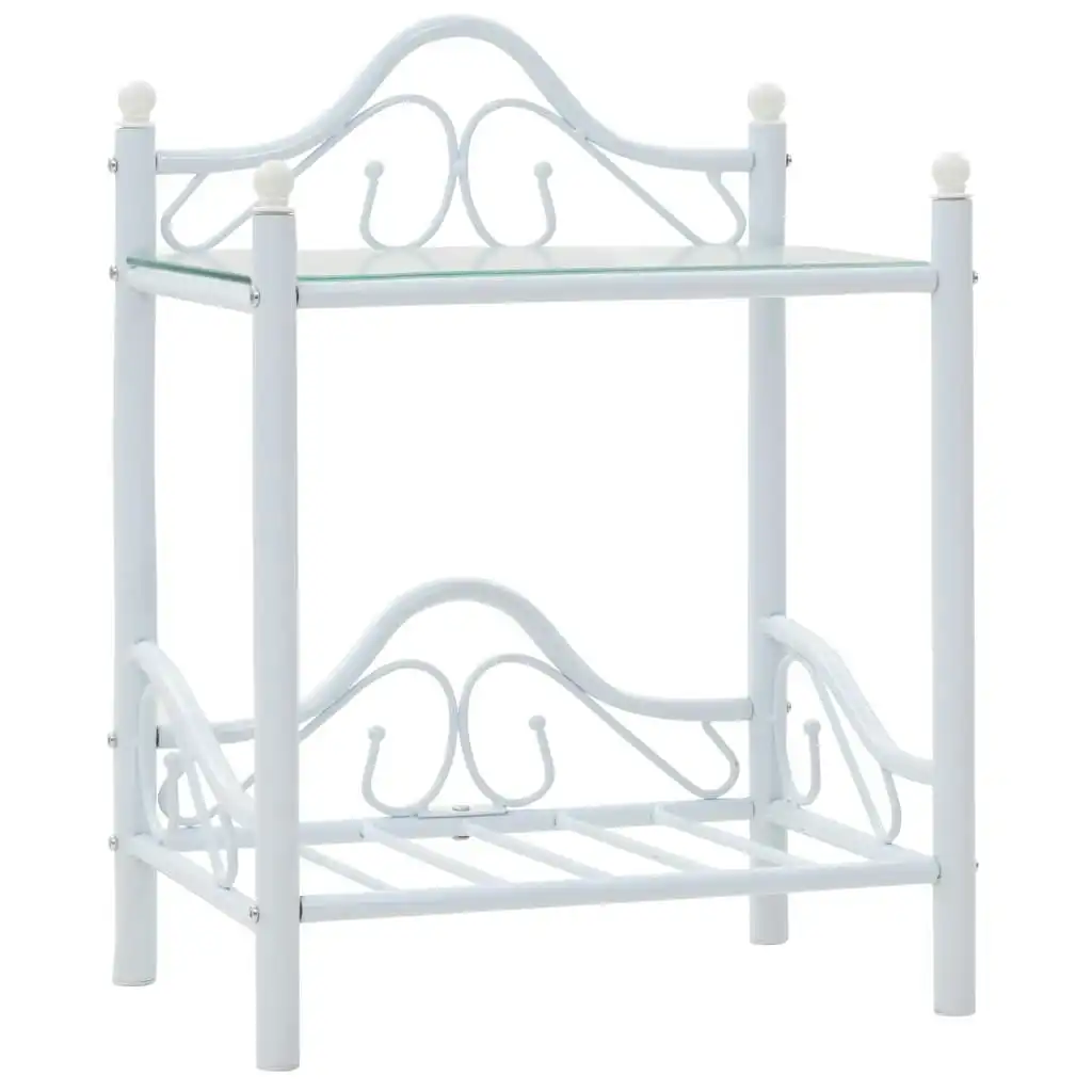 Bedside Table Steel and Tempered Glass 45x30.5x60 cm White 246728