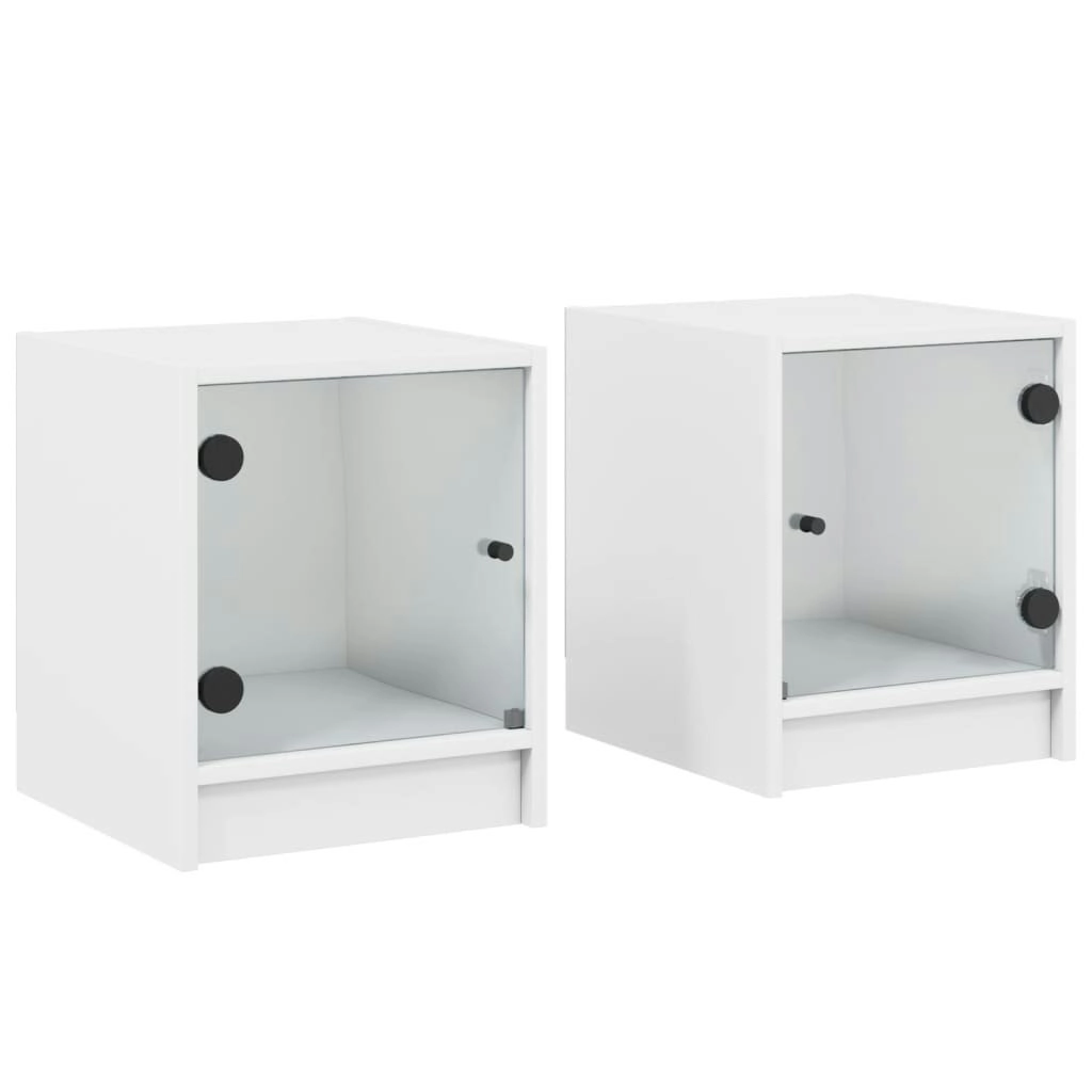 Bedside Cabinets with Glass Doors 2 pcs White 35x37x42 cm 836344