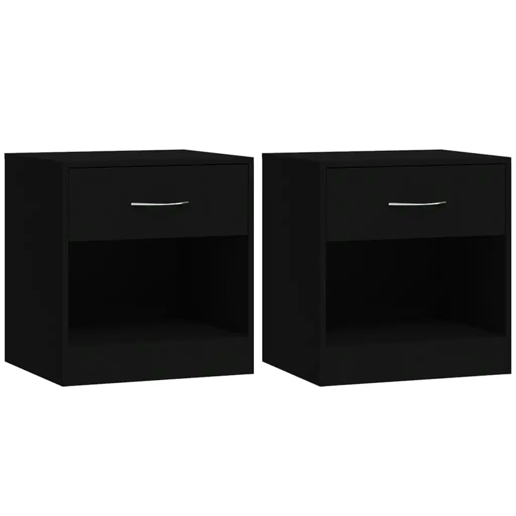 Bedside Cabinets 2 pcs with Drawer Black 342583