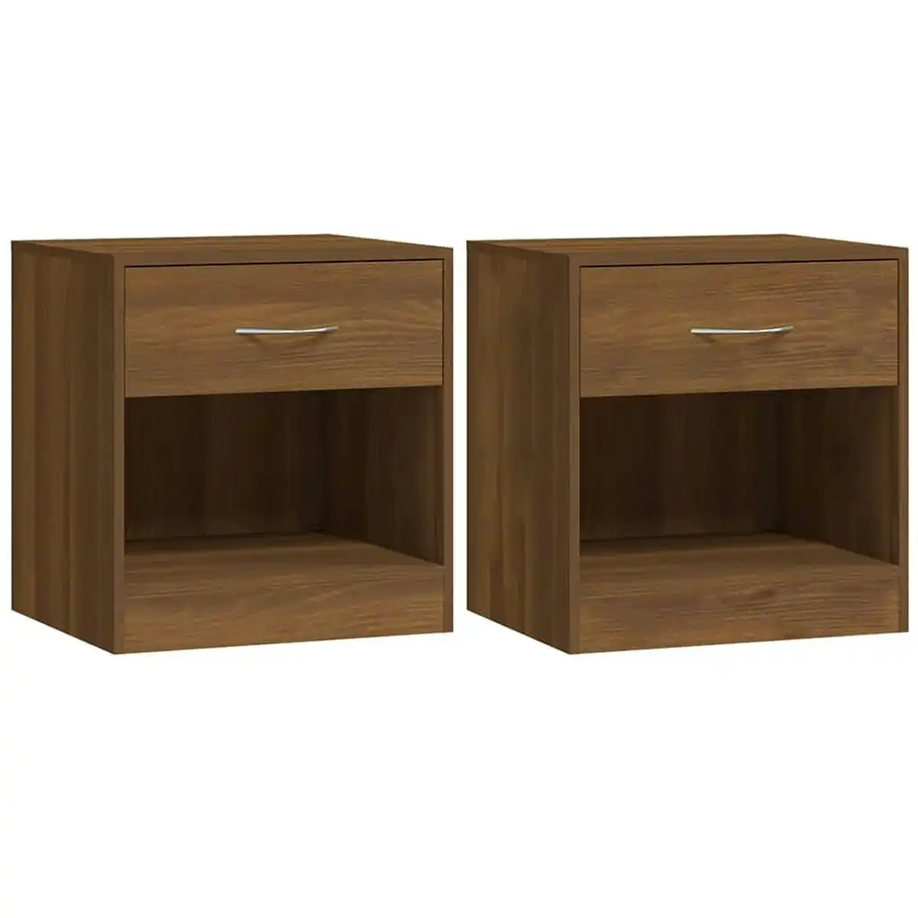 Bedside Cabinets 2 pcs with Drawer Brown Oak 342588