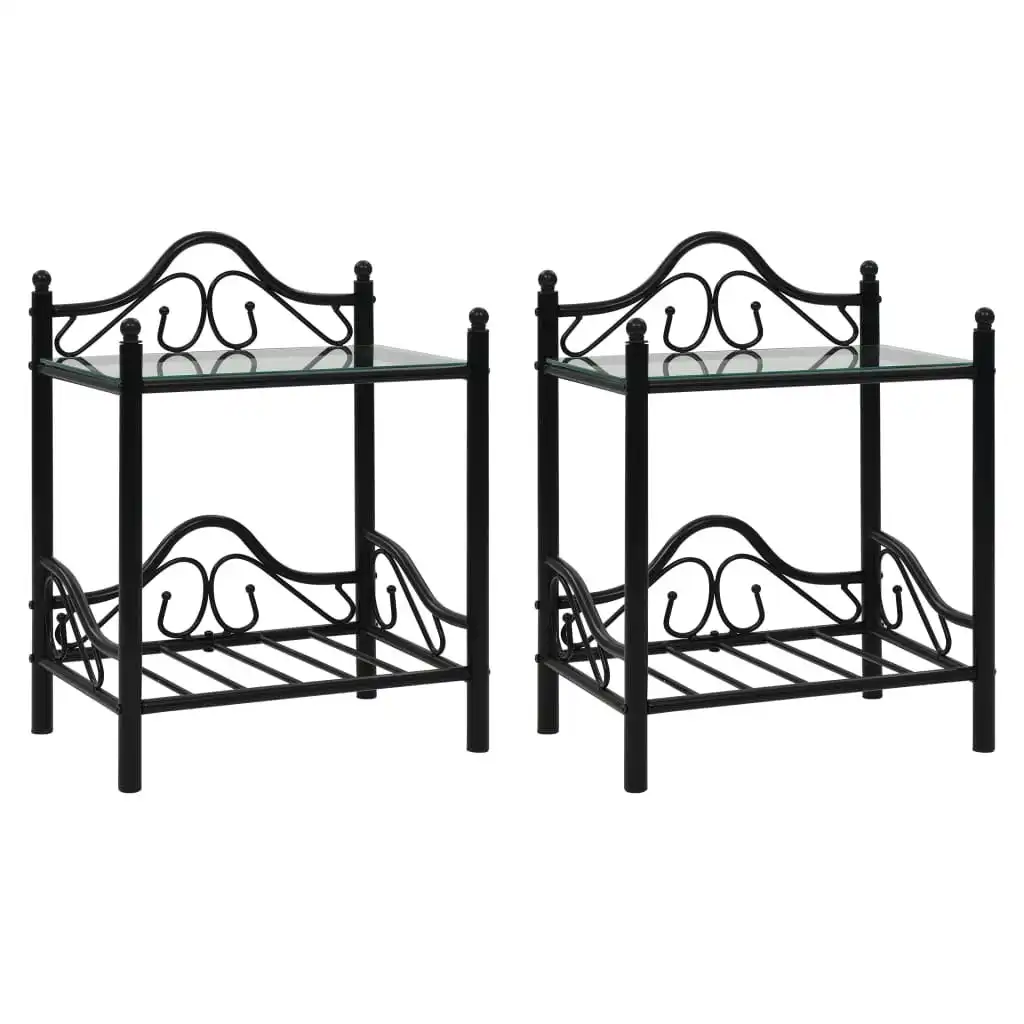 Bedside Tables 2 pcs Steel and Tempered Glass 45x30.5x60 cm Black 246727