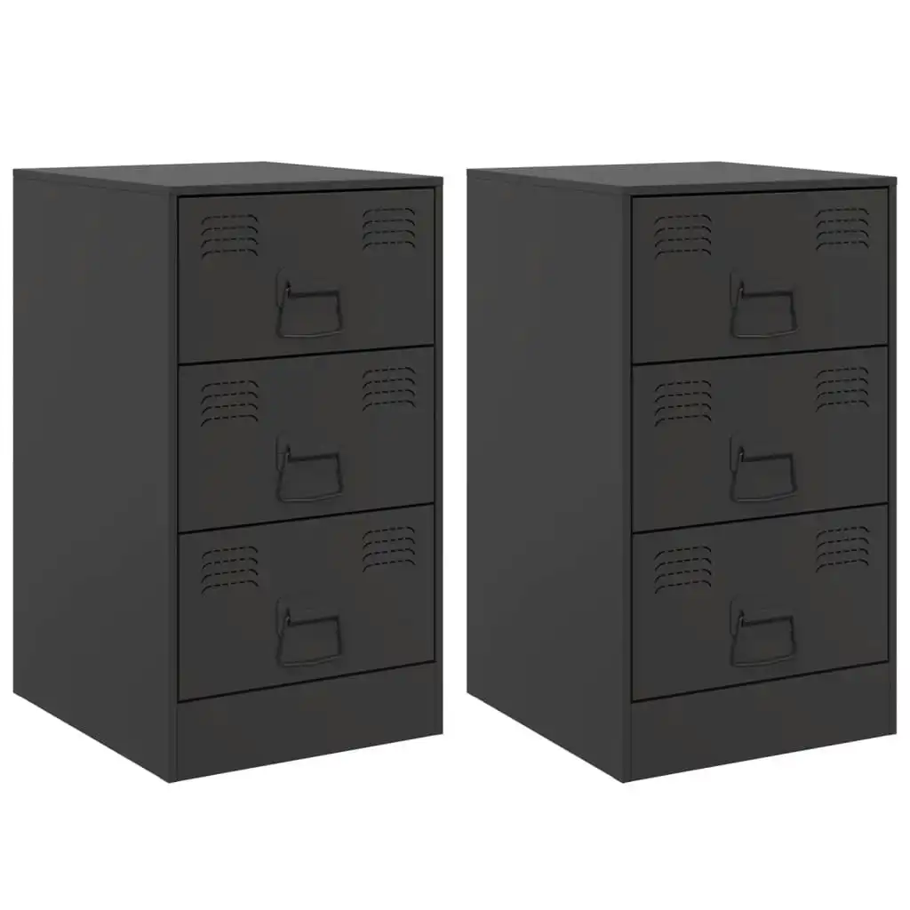 Bedside Cabinets 2pcs Black 34.5x39x62 cm Steel 841776