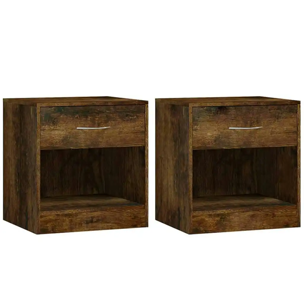 Bedside Cabinets 2 pcs with Drawer Smoked Oak 342586