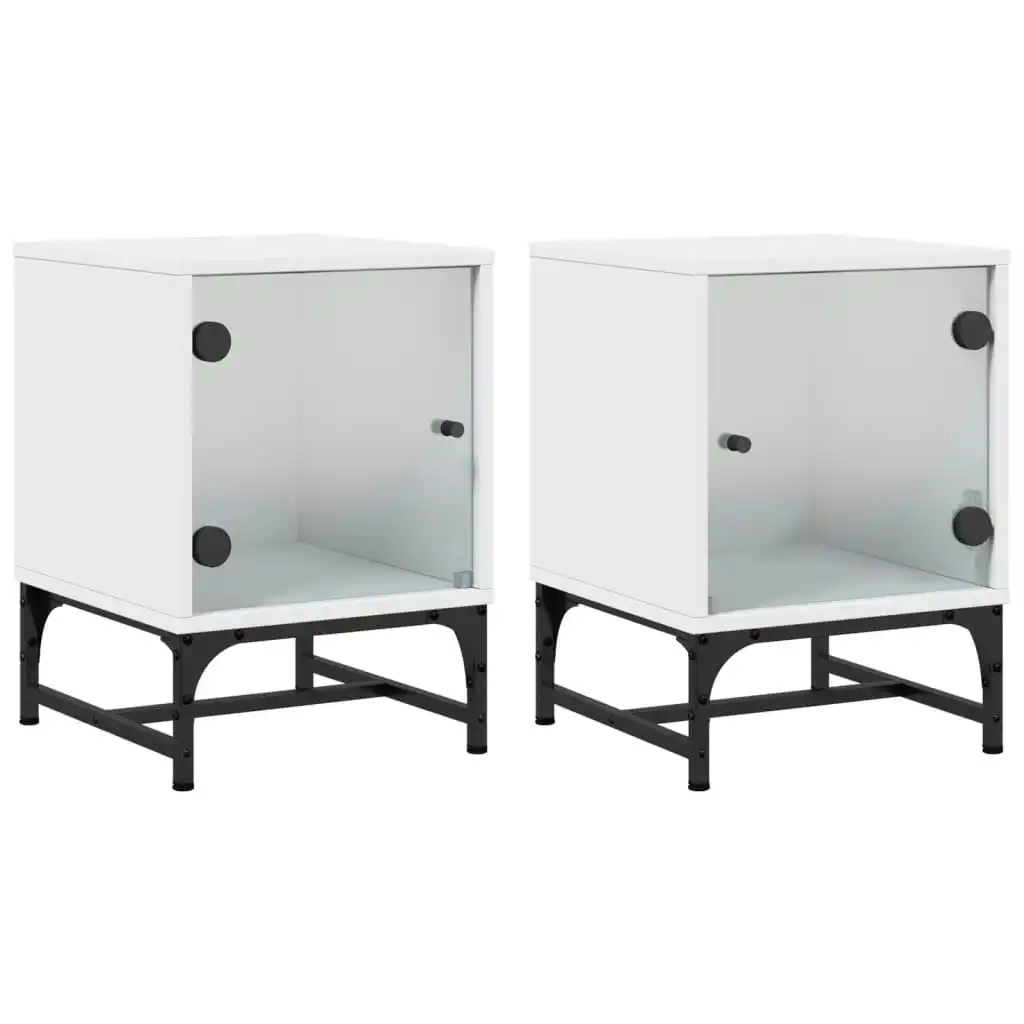 Bedside Cabinets with Glass Doors 2 pcs White 35x37x50 cm 836519