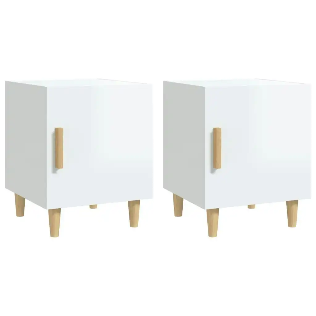 Bedside Cabinets 2 pcs High Gloss White Engineered Wood 812055