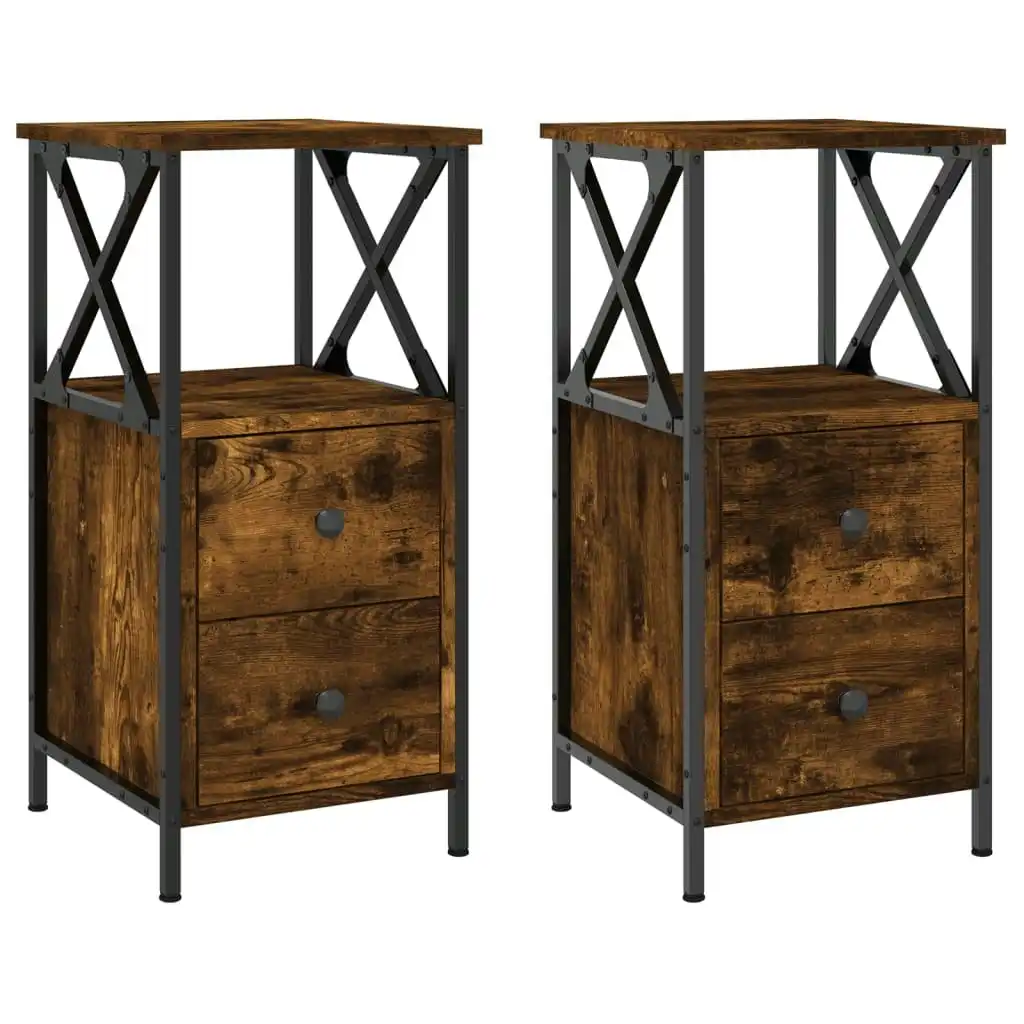 Bedside Cabinets 2 pcs Smoked Oak 34x35.5x70 cm Engineered Wood 825948