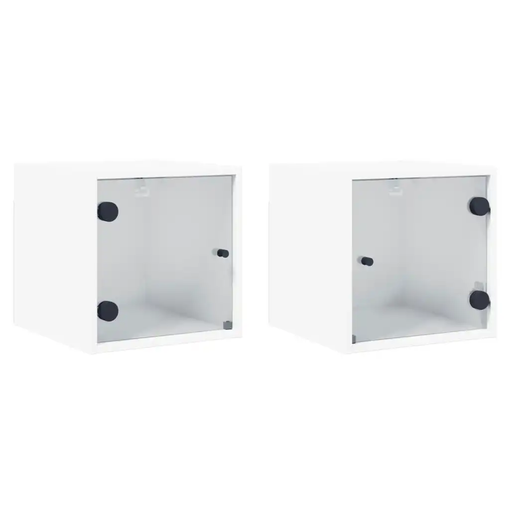 Bedside Cabinets with Glass Doors 2 pcs White 35x37x35 cm 836463