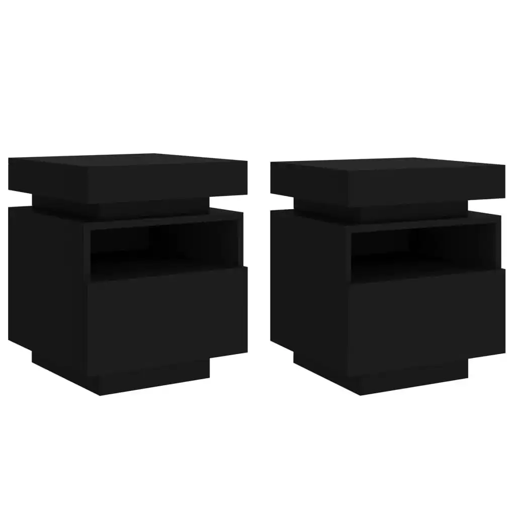 Bedside Cabinets with LED Lights 2 pcs Black 40x39x48.5 cm 836787