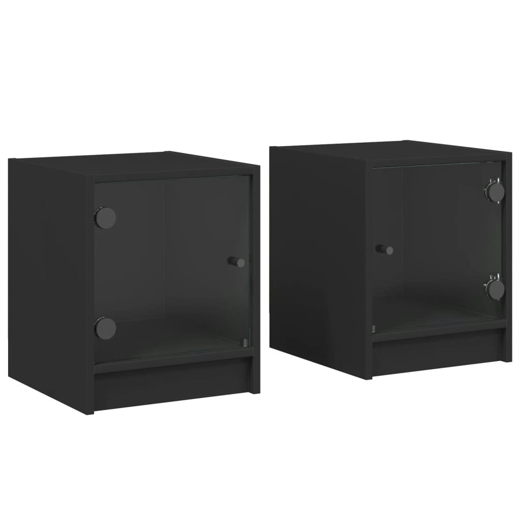 Bedside Cabinets with Glass Doors 2 pcs Black 35x37x42 cm 836346