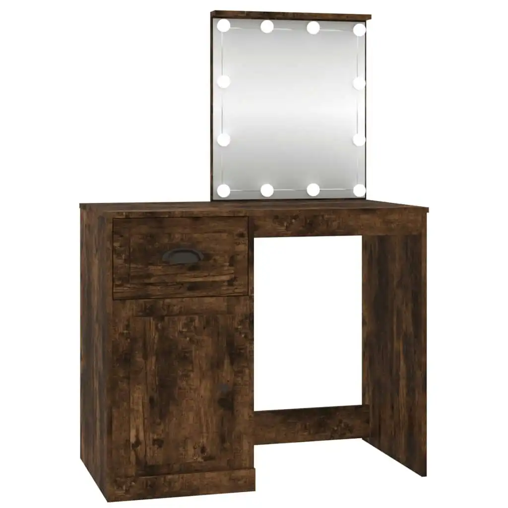 Dressing Table with LED Smoked Oak 90x50x132.5 cm Engineered Wood 816773